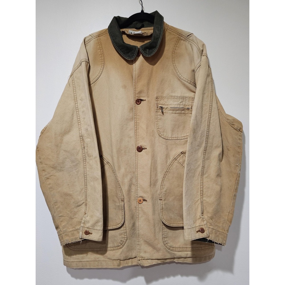 LL Bean Jacket Mens 2XL Tan‎ Canvas Barn Coat Corduroy Collar Workwear Utility